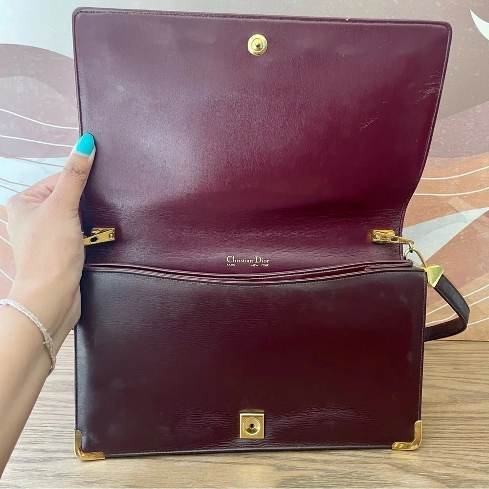 Dior Vintage 30 Montaigne Clutch Shoulder Bag Leather Bordeaux + Coin Purse - Picture 8 of 13